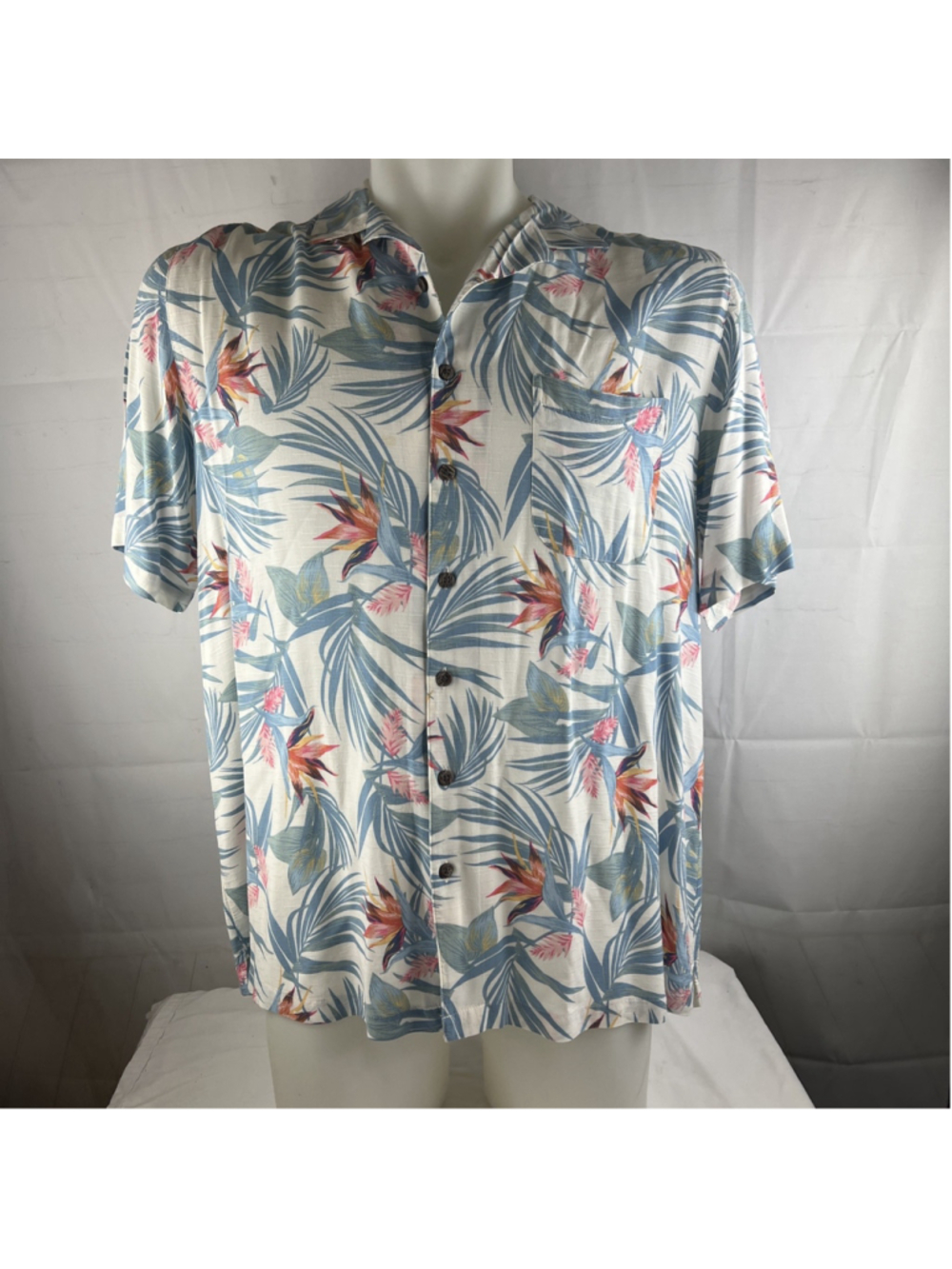 George Shirt Adult 2XL XXL Blue Floral Rayon Button Up Hawaiian Hibiscus Beach